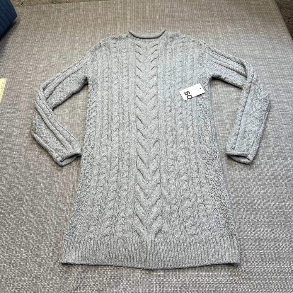 New Cottagecore Cable Knit Sweater Dress‎ XS Cozy Gray Academia Roll Neck